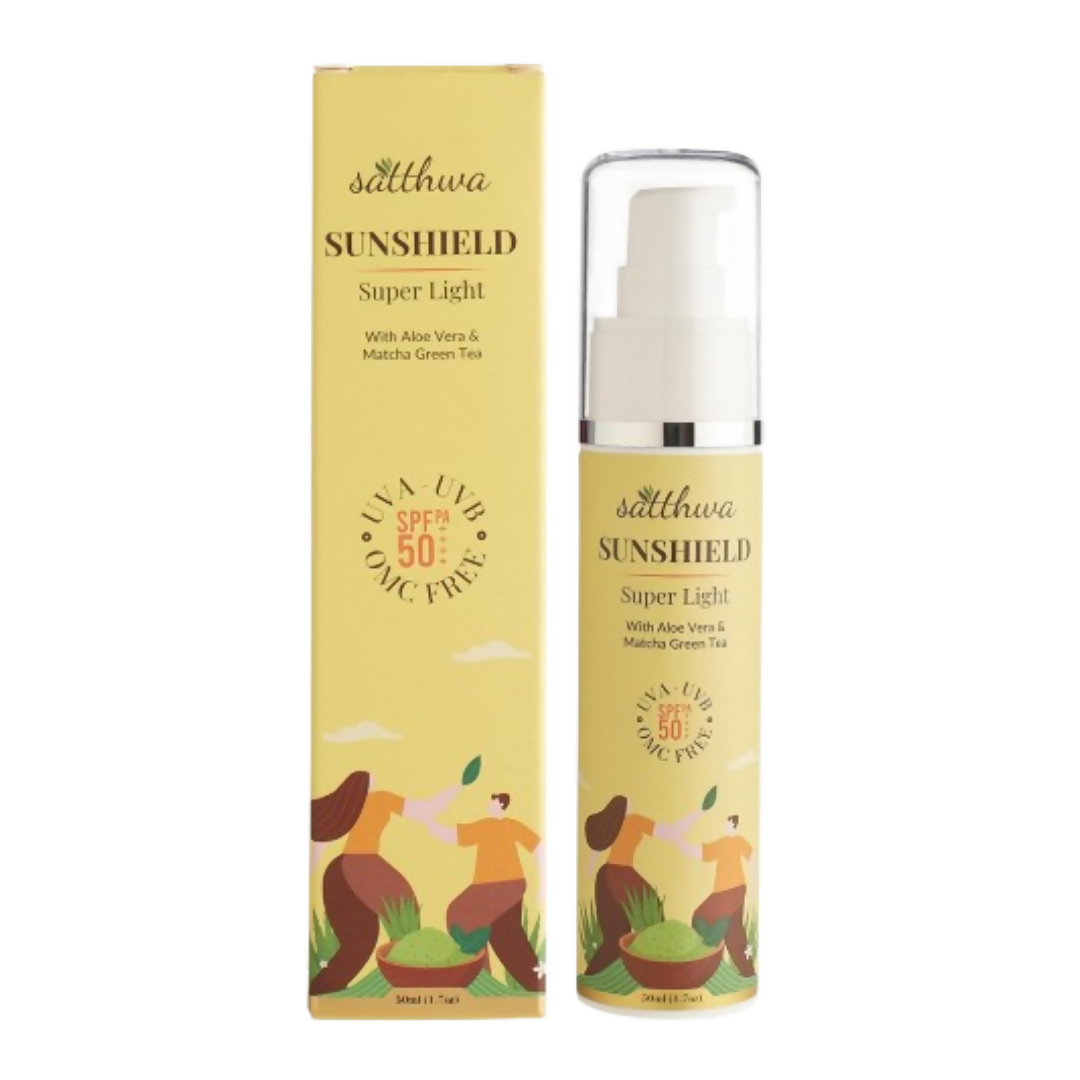 Satthwa Sunshield Super Light Sunscreen With Aloe Vera & Matcha Green Tea | Swadesiicart
