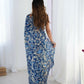 Blue Chinon Designer Digital Printed,Mirror Cut Work Saree - Manvika