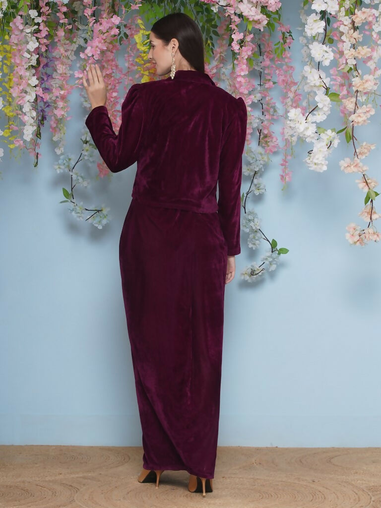 Joban Fashion Wine Hand Embellished Jacket with inner and skirt - Swadesiicart