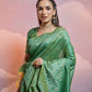 Vishnu Weaves Women's Pista Handloom Raw Silk Woven Border Saree with Blouse - Swadesiicart