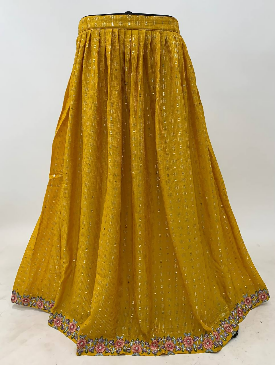 Lorenvalley Fashion Yellow Chinon Embroidery with Sequince Work Salwar Lehenga Stitched | Swadesiicart