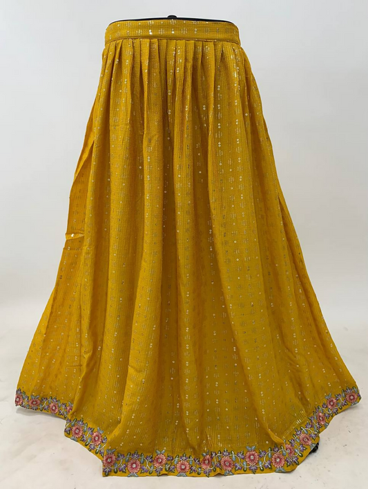 Lorenvalley Fashion Yellow Chinon Embroidery with Sequince Work Salwar Lehenga Stitched | Swadesiicart