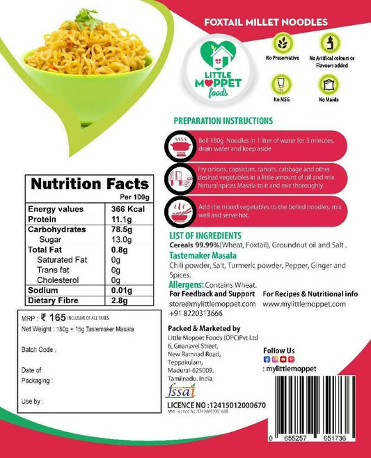Little Moppet Foods Foxtail Millet Noodles - Swadesiicart