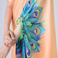 Vastranavya Peach Peacock Print Free Hand Ready to Wear Saree | Swadesiicart