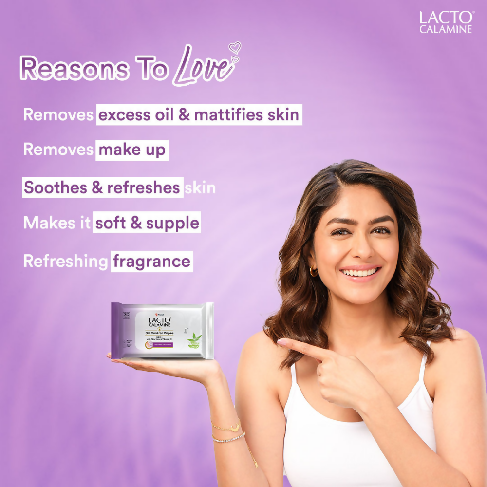 Lacto Calamine Oil Control Face Wipes, Makeup Remover Wipes With Neem & Aloe 30 Usable Wipes - Swadesiicart