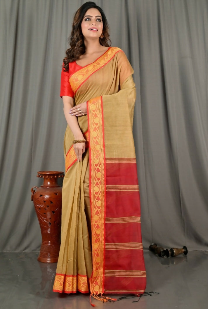 Exclusive Collection Beautiful Khadi Cotton Brown Handloom Saree - Swadesiicart