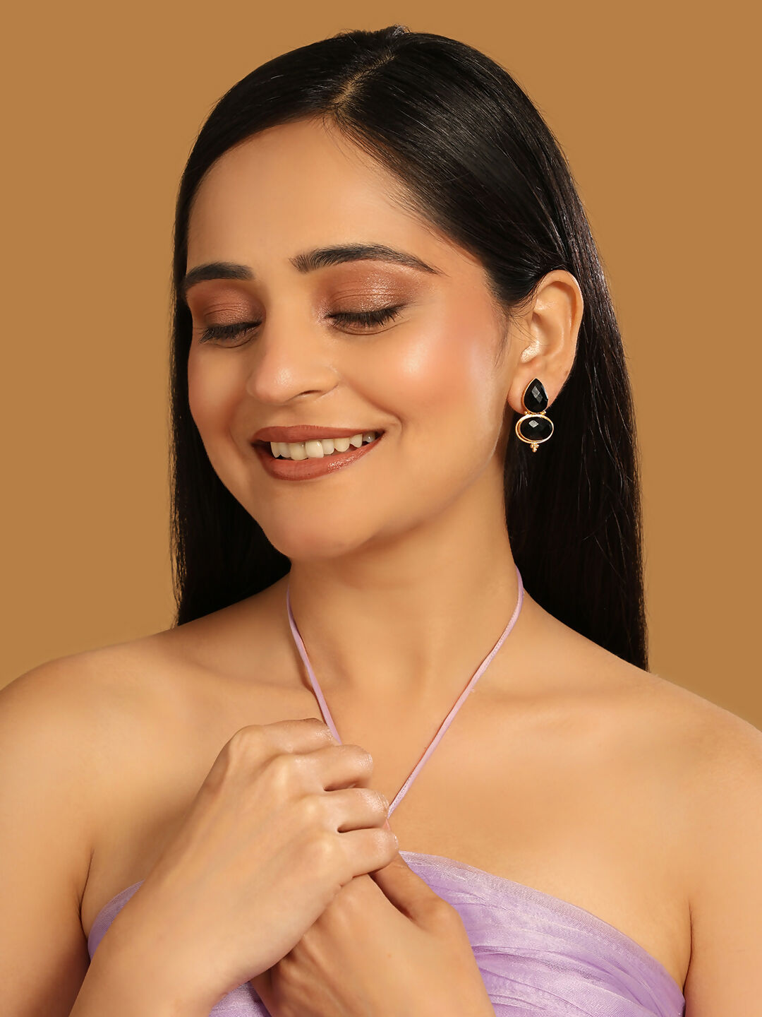 Nuyug 22K Gold Plated Black Embrace Earrings | Swadesiicart