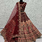 Jyoti Fashion Women's Maroon Velvet Multi Thread Embroidered with Zircon Diamond Wedding Lehenga Choli | Swadesiicart