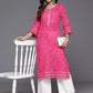 Ahalyaa Women Beige Floral Printed Regular Gotta Patti Kurta - Pink | Swadesiicart