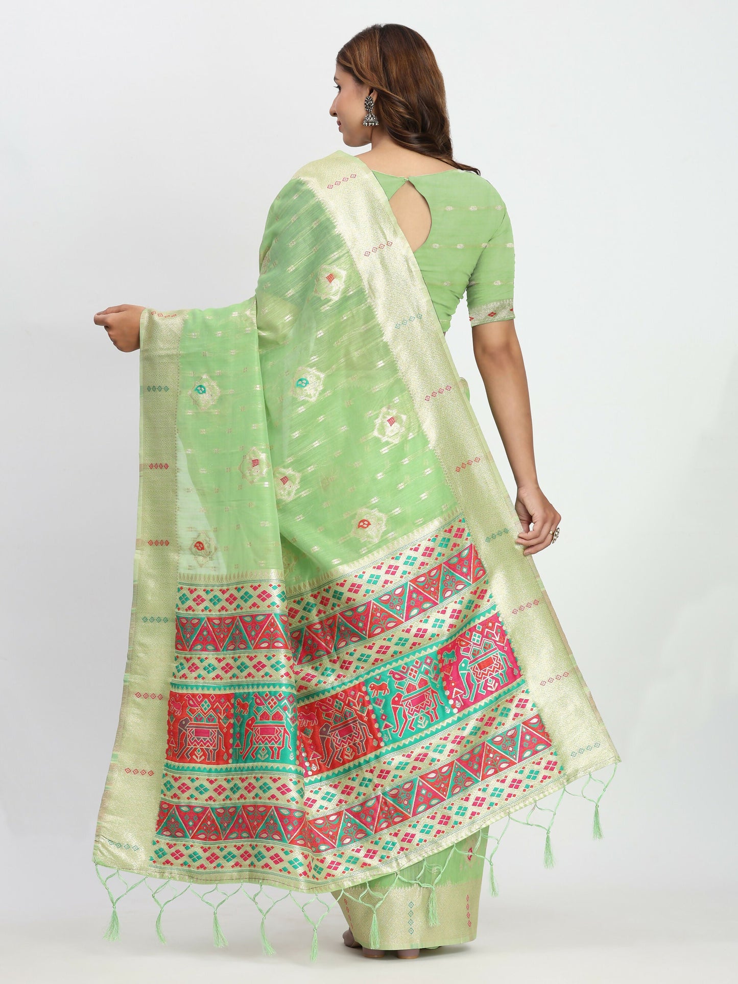 Shree Shyam Fashion Linen Cotton Light Green Saree