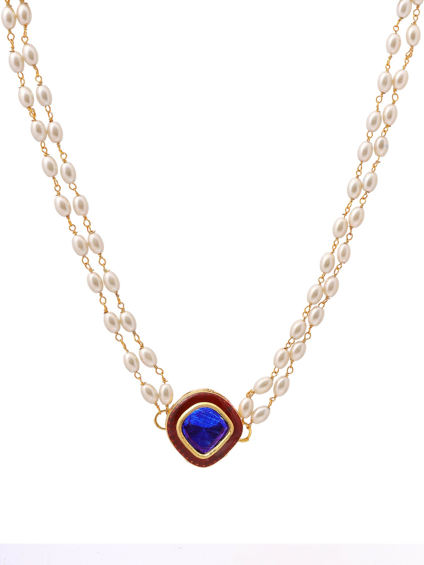 Ruby Raang Blue Meenakari & Pearl Choker | Swadesiicart