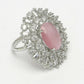 NVR Women's Pink & Silver CZ-Studded Handcrafted Adjustable Finger Ring | Swadesiicart