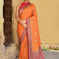 Joban Fashion Orange Crepe Chiffon Pure Handloom Banarasi Silk Saree | Swadesiicart