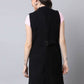 Even Apparels Black Polywool Open Front Corduroy Women's Long Coat | Swadesiicart
