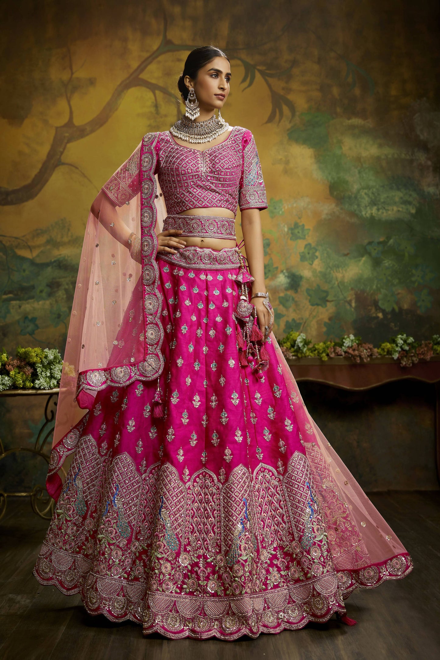 House of Panchhi Pink Pure Silk Moti & Zarkan heavy embroidery Lehenga choli & Dupatta | Swadesiicart