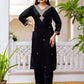 The52 Black Women's Beautiful Viscose Chanderi Fabric Embroidered Work Straight Kurta Pant and Dupatta Set - Swadesiicart