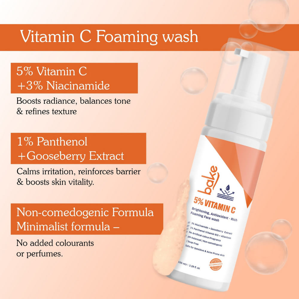 Bake 5% Vitamin C Foaming Face Wash with 3% Niacinamide | Swadesiicart