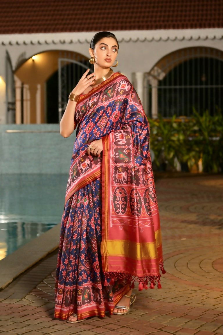 Vishnu Weaves Women's Royal Banarasi Silk Patola Printed Saree with Blouse - Swadesiicart