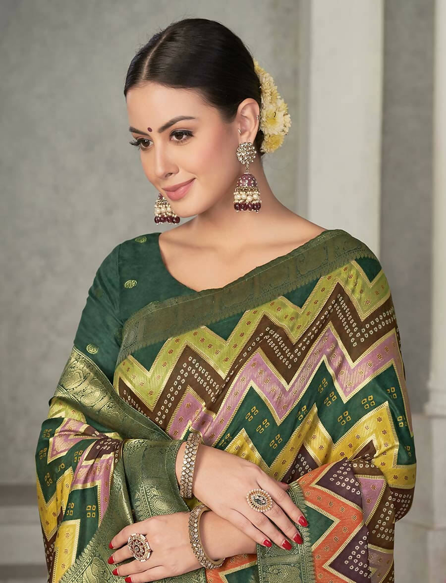 Green Rangkat Tussar Silk Woven Design Saree with Unstitched Blouse - Mohmanthan Eshani | Swadesiicart