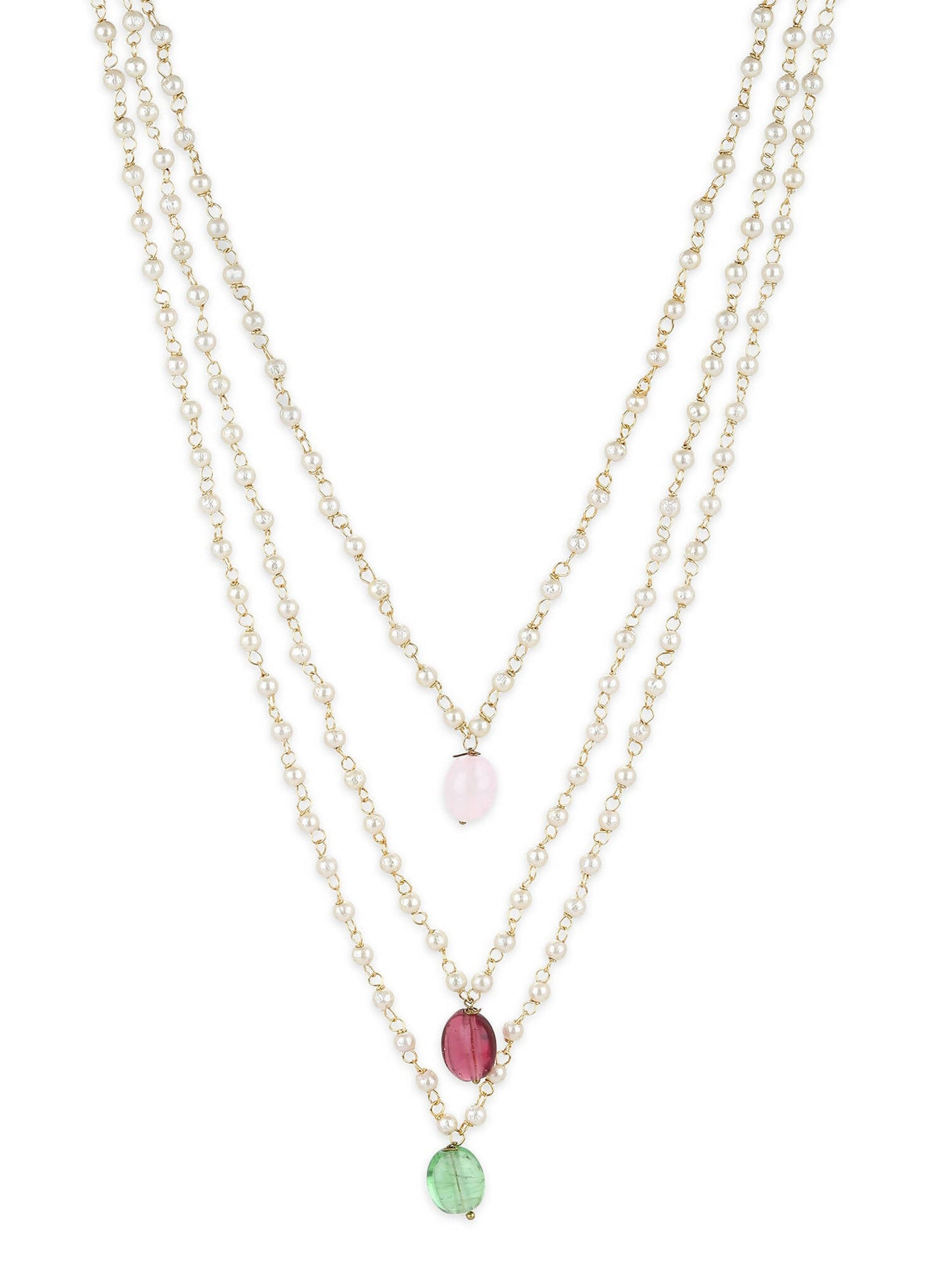 White Pink Brass Gold-Polished Necklace - Ruby Raang | Swadesiicart