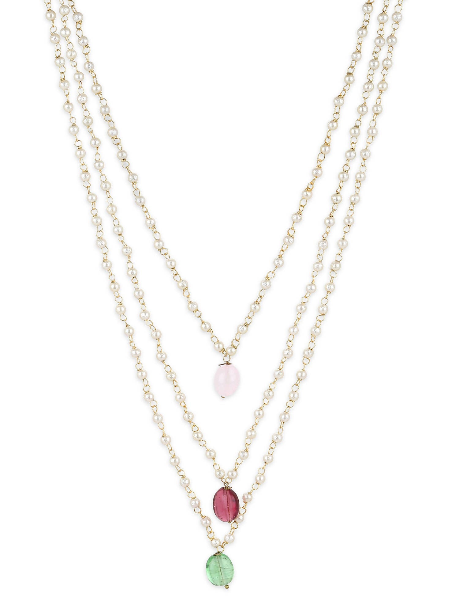 White Pink Brass Gold-Polished Necklace - Ruby Raang | Swadesiicart