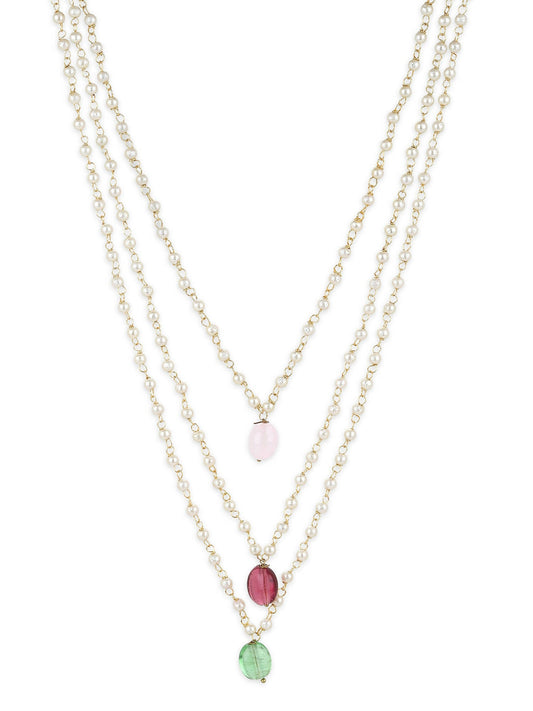 White Pink Brass Gold-Polished Necklace - Ruby Raang | Swadesiicart