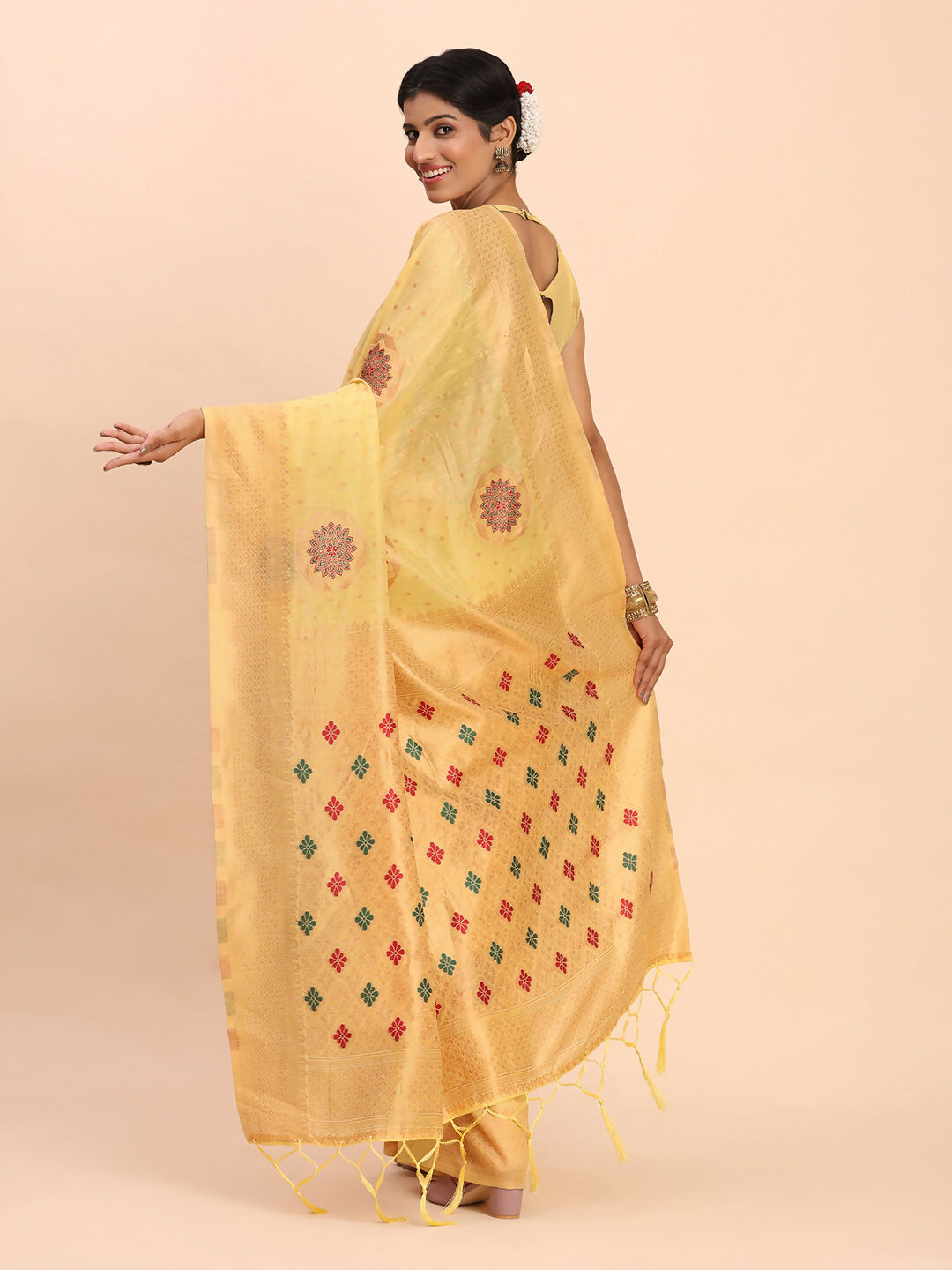 Shree Shyam Fashion Linen Cotton Yellow Saree
