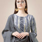 Jyoti Fashion Women's Grey Rayon Print with Embroidery & Fancy Lace Work Kurta with Trouser & Dupatta | Swadesiicart