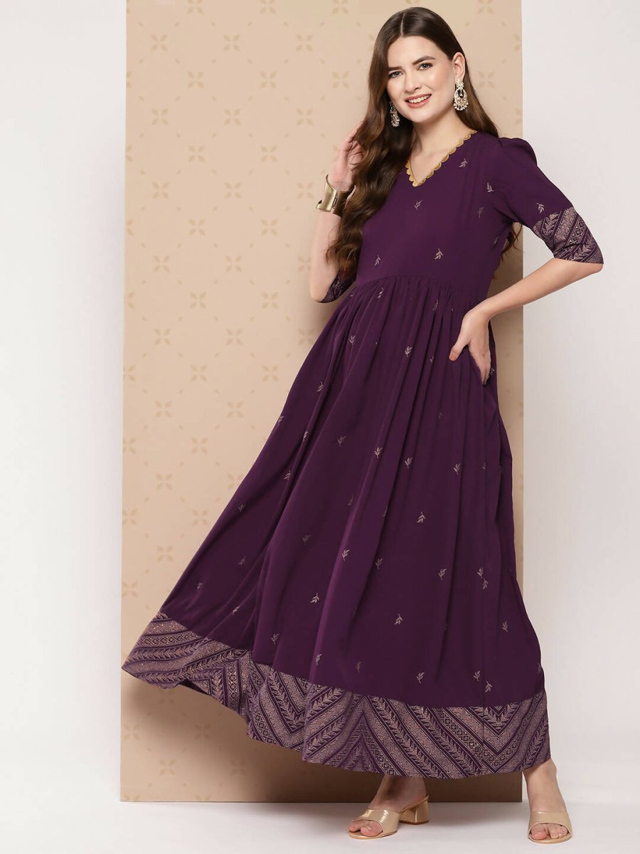 Ahalyaa Women's Traditional wear Ethnic Dress - Burgundy | Swadesiicart