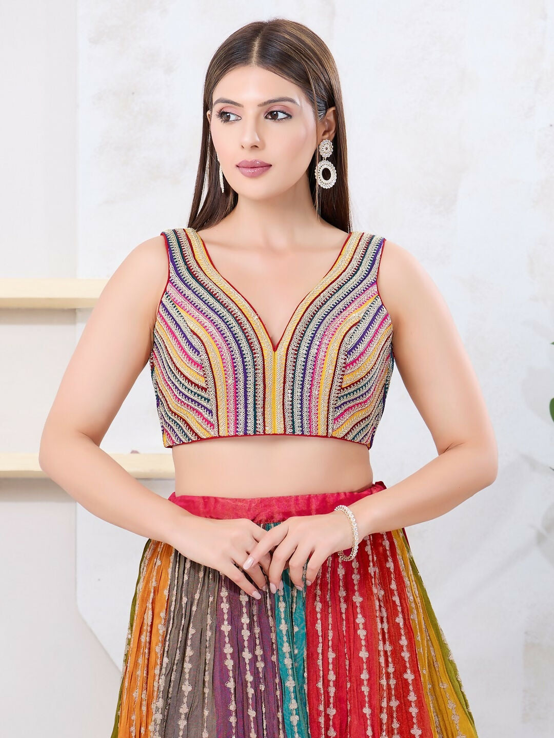Joban Fashion Multi Mulberry Silk Sleeveless Back Open Blouse - Swadesiicart