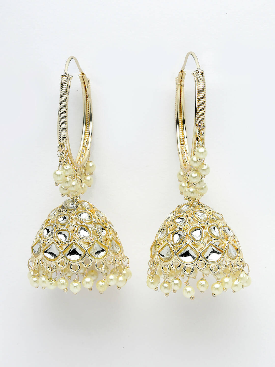 NVR Women Gold-Polished Handcrafted Kundan Jhumka Earrings | Swadesiicart