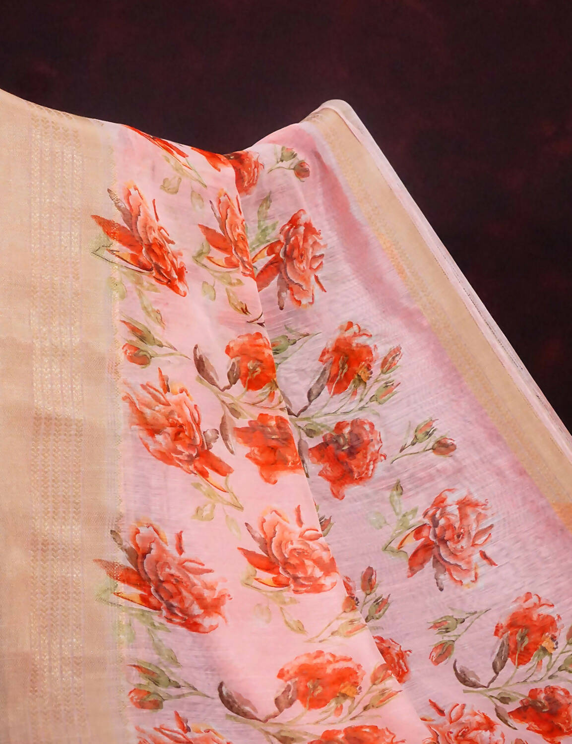 Shades Of Baby Peach With Floral Design Semi Chanderi Saree By Gayathri Reddy Designer Studio | Swadesiicart