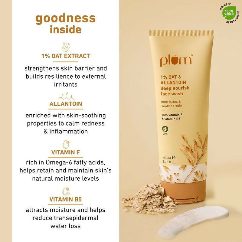 Plum 1% Oat Allantoin Deep Nourish Face Wash With Vitamin F & Vitamin B5 - Swadesiicart