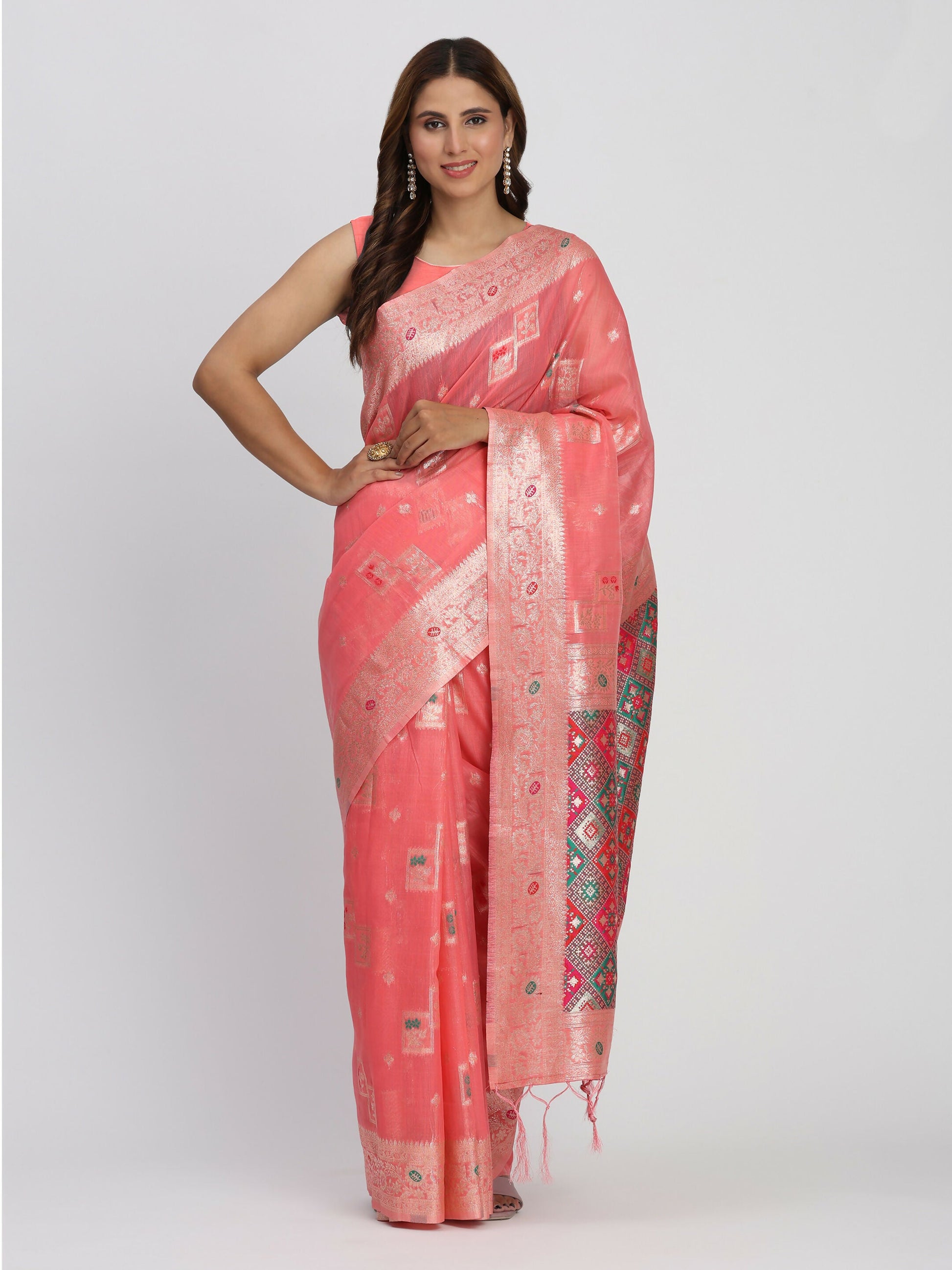 Shree Shyam Fashion Linen Cotton Peach Saree