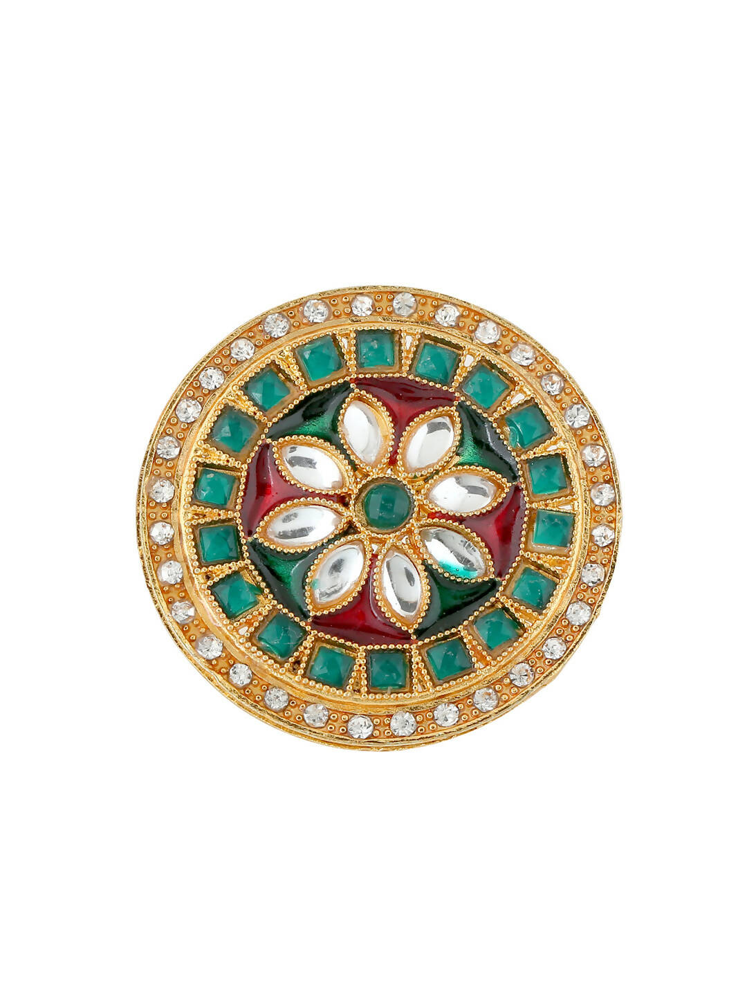 NVR Women's Traditional Kundan Meenakari Gold-Polished Ajustable Finger Ring | Swadesiicart