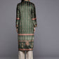 Ahalyaa Women Green & Pink Ethnic Motifs Printed Gotta Patti Velvet Kurta | Swadesiicart