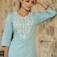 Juniper Women's Blue Cotton Flex Embroidered Straight Kurta | Swadesiicart