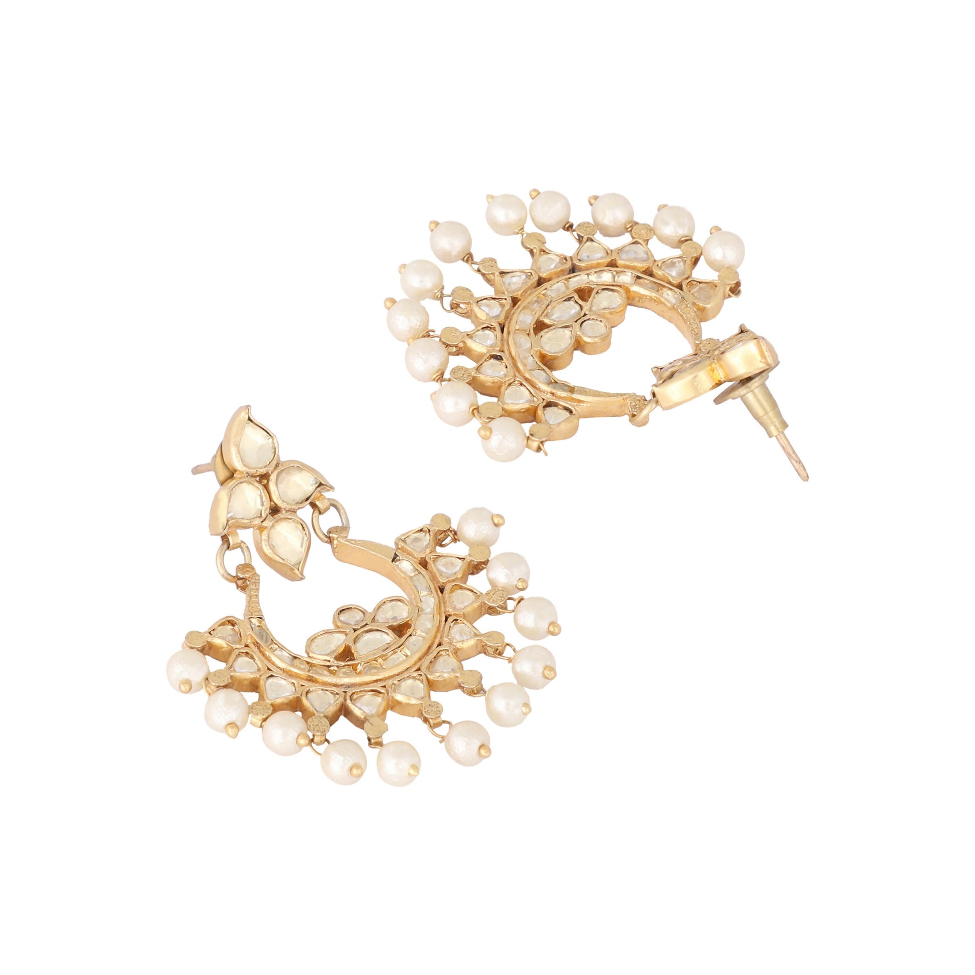 Nuyug 22K Gold Plated Kundan Chandbali Pearl Elegance Earrings | Swadesiicart