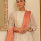 Janasya Women's White Chiffon Lurex Foil Printed Festive Flared Kurta Set | Swadesiicart