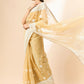 Beige Organza Geometric Embroidered Saree with Unstitched Blouse Piece - Roozal