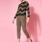 Women Black Acrylic Stripe & Solid Winter Co-Ord Set - Wool Trees - Swadesiicart