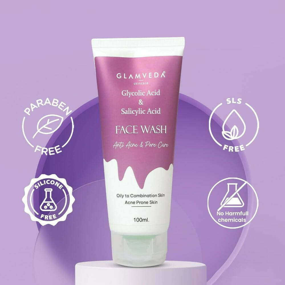 Glamveda Glycolic Acid & Salicylic Acid Anti Acne Face Wash - Swadesiicart