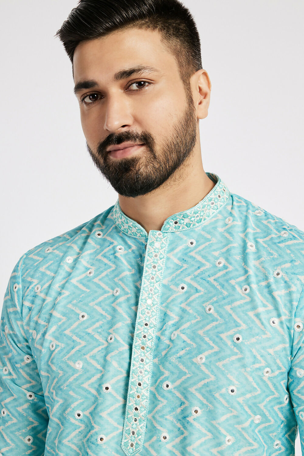 Ethnic India Blue Men's Kurta Embellished Polyester | Swadesiicart