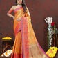 Lorenvalley Fashion Orange Kanjivaram Silk Woven Design with Zari Weaving Saree - Swadesiicart