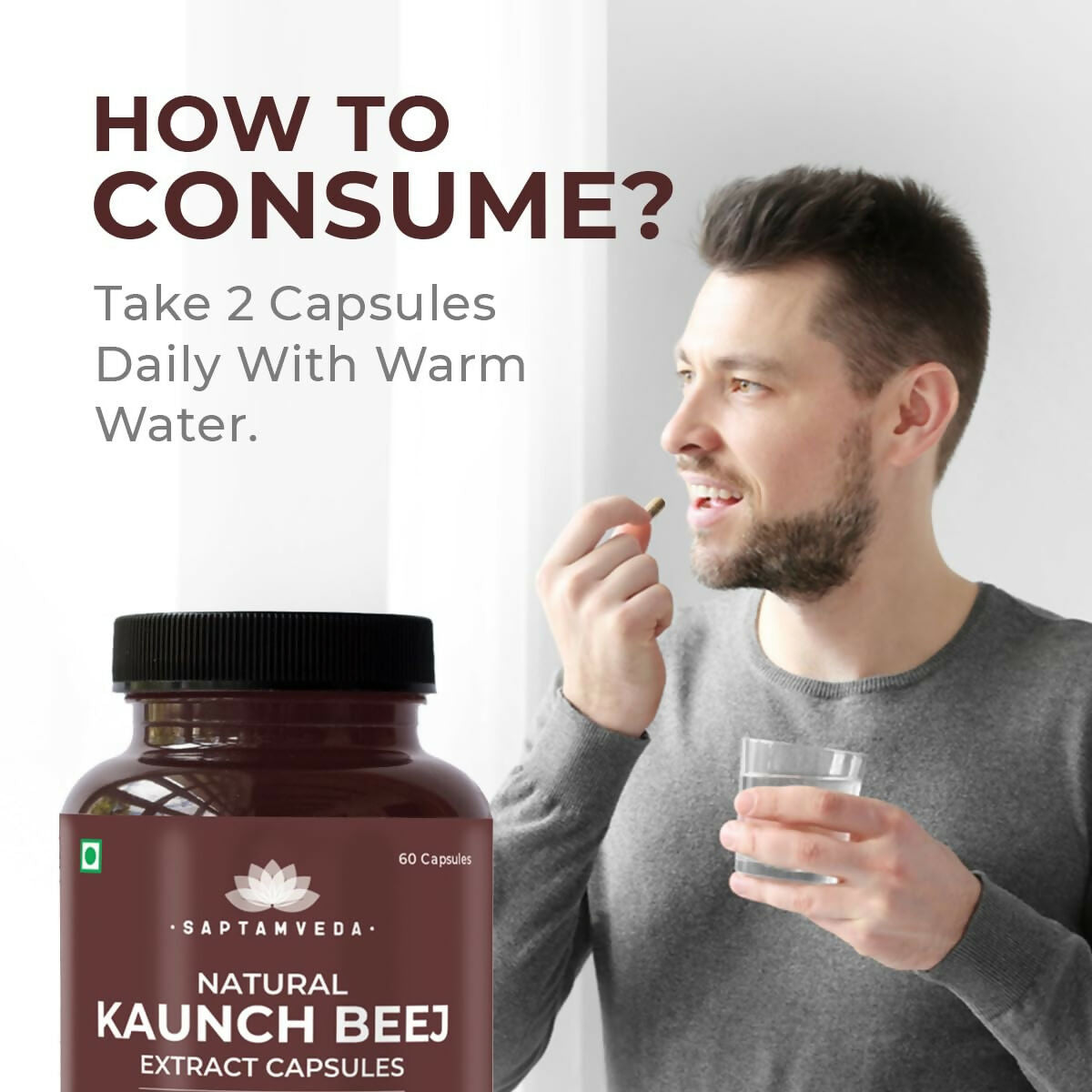 Saptamveda Natural Kaunch Beej Extract Capsules - Swadesiicart