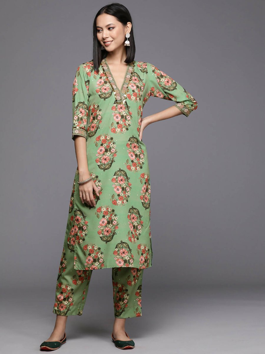 Ahalyaa Women's Traditional wear Kurta Set - Green | Swadesiicart