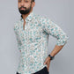 Miravan Men's Spread Collar White & Green Floral Print Slim Fit Shirt | Swadesiicart