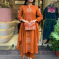 The52 Orange Women's Gorgeous Chanderi Fabric Embroidered Work Straight Kurta Pant and Dupatta Set - Swadesiicart