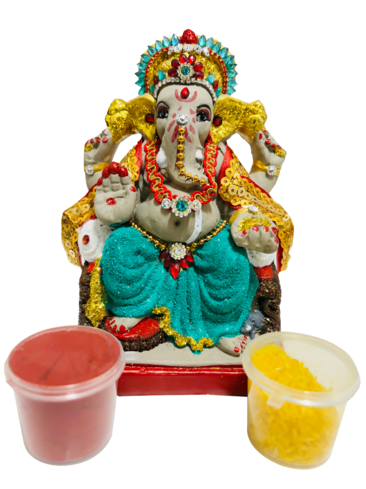 Eco-Friendly Ganesh Idol Small (Non-Toxic Colors) With Kumkum & Akshat - Limited Time Offer | Swadesiicart