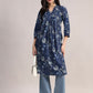 Aavyora Women's Navy Blue Floral Printed Cotton A-Line Kurta with Pintuck Detailing - Swadesiicart
